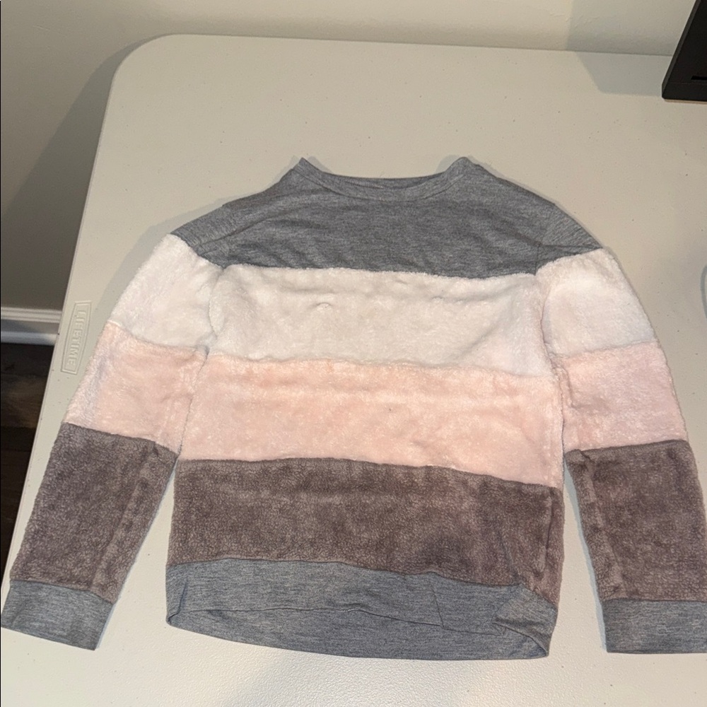 BCBGirls Women's Striped Sweater - Gray, Cream, Pink, and Brown